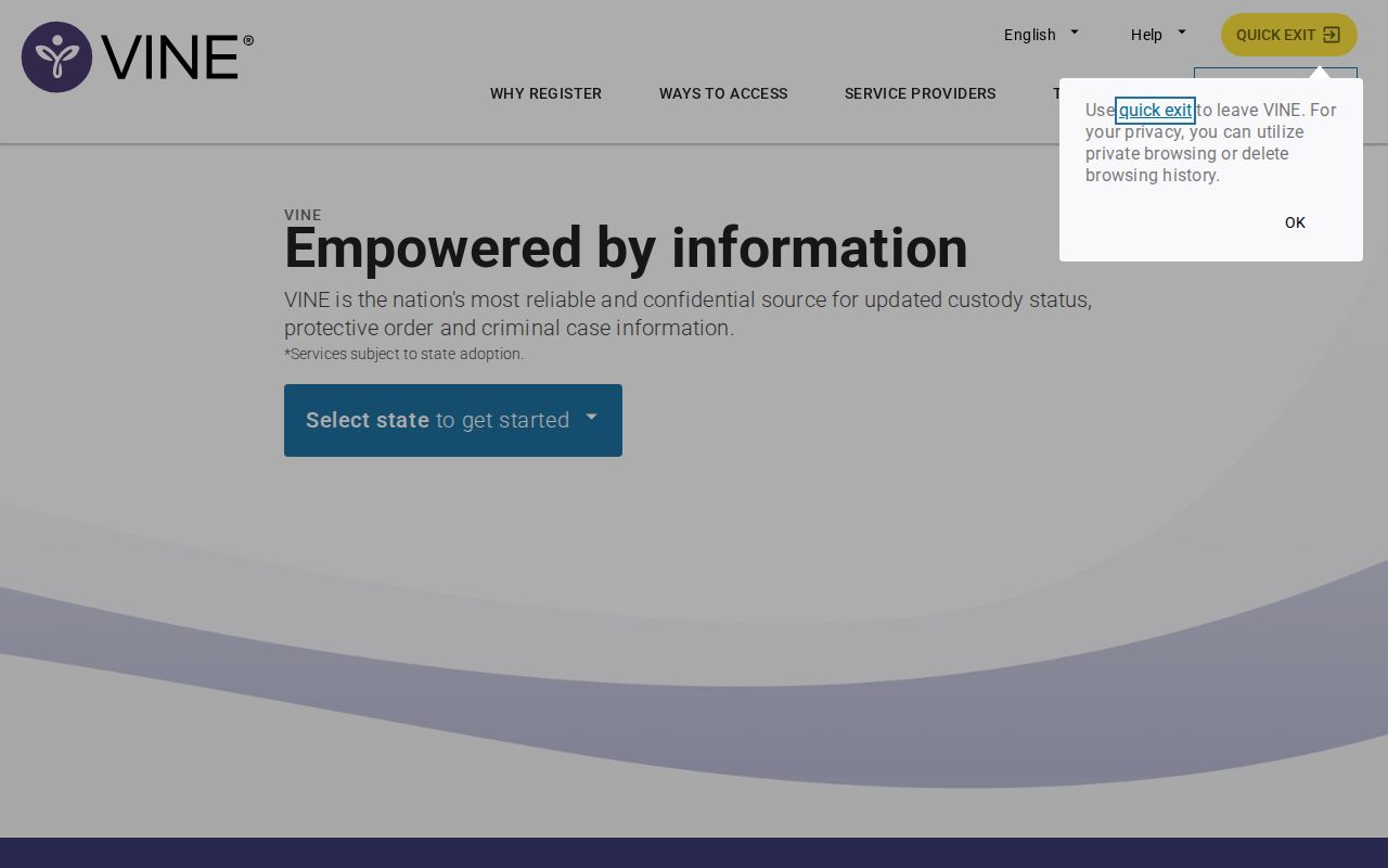VINELink Arkansas person and identifier search screen