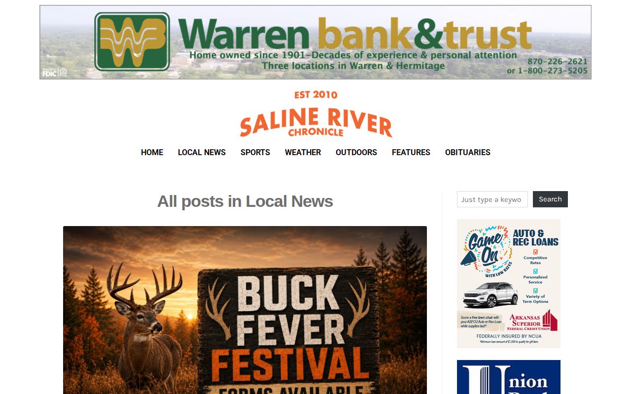 Saline River News local section with Bradley County crime and jail-project stories