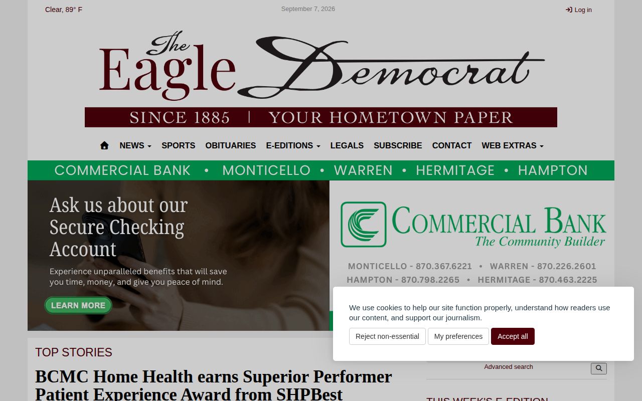 Eagle Democrat homepage used to locate weekly arrest reports